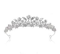 Bridal Floral Girl Tiara Rhinestone Crystal Wedding Crown Silver, 1 Count (Pack of 1), zinc