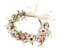 Bridal Flower Crown, Boho Floral Crown with Adjustable Wire & Ribbon for Women, White Artificial Flower Headband for Wedding Party Festival