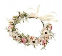 Bridal Flower Crown Boho Floral Headband with Adjustable Wire & Ribbon Artificial Flower Crown for Wedding, Festival, Photoshoot Hair Accessories