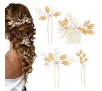 Bridal Hair Accessories, 4 Pcs Bridal Wedding Hair Pins, Gold Flower Hair Pin Pearl Bridal Pieces, Bridesmaid Hair Accessories, Classy/Dusty, for Women/for Bride/Flower Girls