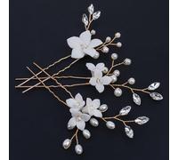 Bridal Hair Accessories, Beusoulover 3pcs Crystal Wedding Hair Pieces, Handmade Rhinestone Bridal Hair Pin for Women, Girls, Bridesmaids (Gold wire ceramic)