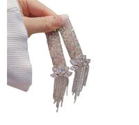 Bridal Hair Accessories Crystal Tassel Hair Clip Side Forehead Bangs One-Word Accessory Ornament(Two Pack(Light Pink)