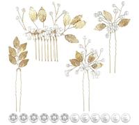 Bridal Hair Accessories Set, Wedding Hair Pins and Pearl Twist Clips, Floral Hairpieces for Bride and Bridesmaid, 16 PCS(Silver&gold)
