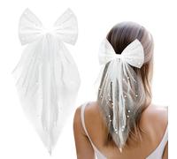 Bridal Hair Bow Veil with Pearl White Hair Clips Wedding Accessories for Bachelorette Party Bridal Shower Hen Night Bridesmaid Supplies