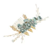 Bridal Hair Comb Floral Side Piece for Updos and Half-up Styles | Rhinestone and Faux Pearl Detailing, Alloy Base with Secure Fit, Green Hue for Formal Photoshoots
