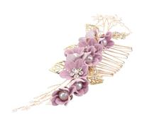 Bridal Hair Comb Rhinestones, Floral Alloy Side Comb | Purple Lavender Petals, Pearls and Violet Crystals, Reusable Slip-free Hold for Updos and Braids