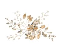 Bridal Hair Comb Side Comb with Pearl and Blue Rhinestone | Zinc Alloy, Golden Finish, Elegant Simple Beauty, for Photography and Pageants, Women and Ladies