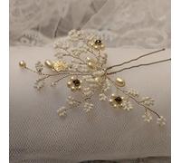 Bridal Hair Pin with Pearl and Crystal Flowers,Silver Wire Wrapped Leaf Design, Wedding Hair Accessory