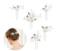 Bridal Hair Pins, 5Pcs Elegant Pearl Hair Pins Wedding Hair Grips, U Shaped Crysta Flower Shape Hairpin for Bridal Bridesmaid, Hair Piece Accessory for Women Girls, Wedding and Ball