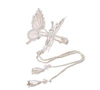 Bridal Hair Pins 6pcs Butterfly Hairpin Vintage Elegant Tassel Hair Clip Moving Bangs Side Trembling Headdress(6pcs sliver Tassel)