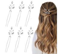 Bridal Hair Pins, 6PCS Wedding Hair Accessories for Women Rhinestone Bridal Hair Pins with Pearls Easy to Use U Shaped Bridal Hair Accessories for Weddings, Wedding Hair Pins