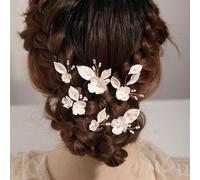 Bridal Hair Pins Soft Ceramic Flower Bride Wedding Hair Accessories Hair Piece for Women and Girls - Gold (6PCS)