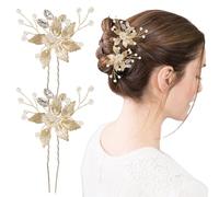 Bridal Hair Pins with Crystal Pearls, Vintage Leaf Wedding Headpiece for Women and Girls, 2PCS Hair Clips Accessories(Gold)