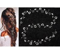 Bridal Hair Vines Crystals Wedding Headpieces,50cm Wedding Hair Accessories Flower Bride Wedding Hair Vine Silver Pearls Rhinestone Hair Accessories Bridal Headband Headpiece for Women and Girls