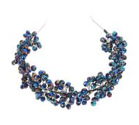 Bridal Headband Braided Hairband Shining Crystal Wedding Hair Accessories for Bride Blue Mesh Headdress Elegant Bridal Hairpiece for Women Wedding Ceremony