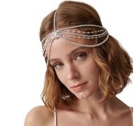 Bridal Headband, Rhinestone Crown & Crystal Forehead Chain, Wedding Party Forehead Headdress Hair Ornament, One Size, as described, as described