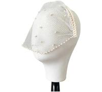 Bridal Headband with Pearl Beaded Birdcage Veil, Retro Handcrafted White Mesh Hairpiece for Bachelorette Party, Wedding Shower, Photography, Engagement, and Travel Shoots