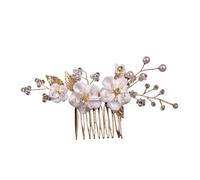 Bridal Headdress 2pcs Bridal Headdress Wedding Pearl Flower Hairpin Side Comb Golden Leaf Shaped Alloy Tiaras Insert For Bride Headwear For Wedding(Gold style A)