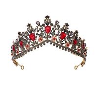 Bridal Headdress and Crown Queen Crystal Wedding Round Crown Prom Party Bridal Princess for Party (Ancient Gold Black Red Crown)