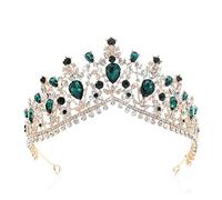 Bridal Headdress and Crown Queen Crystal Wedding Round Crown Prom Party Bridal Princess for Party (Golden Olive Green Crown)