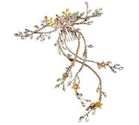 Bridal Headdress Crystal Pearl Tiaras Hairbands Bridesmaid Diamante Hair Vine For Wedding Accessories For Womens(Gold)