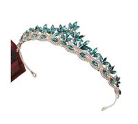 Bridal Headdress Diamond Encrusted Holiday Runway Crown Wedding Birthday Leaves Crystal Crown Hair Bands Hair Accessories(Dark green)