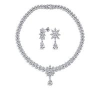 Bridal Jewelry Set Art Deco Style Vintage Style Marquise Leaf Starburst Cubic Zirconia AAA CZ Choker Collar V Statement Necklace & Chandelier Dangle Earrings For Women Wedding Prom Pageant
