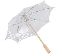 Bridal Lace Cotton Umbrella, Wedding Photography Prop, Elegant Handmade Lace Canopy with Wooden Handle, Perfect for Bridal Parties Dancing and Special Occasions (Milk white trumpet)