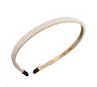 Bridal Pearl Headbands Non Slip Hairbands for Women and Girls Vintage Hair Accessories for Makeup Wedding Party Daily Wear(L)