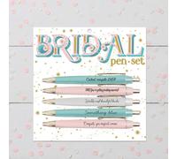 Bridal Pen Set with Gold Accents, Wedding Themed Ballpoint Pens, Pink Blue White, 5 Pack Gift Set | Novelty gift | Hen party secret santa