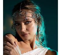 Bridal Rhinestone Headpiece Forehead Headband for Women Vintage Crystal Hexagram Head Chain Adjustable Hair Accessory (Silver, One Size)
