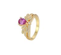 Bridal Ring, Her Wedding Ring Gold Crown with Pink Pear Shape Lab Created Tourmaline 14K Yellow Gold Size M 1/2