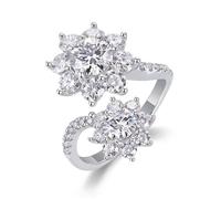 Bridal Ring Set, Women's Engagement Ring Open Ring with Flower Moissanite 1ct Silver 18K White Gold Size O 1/2