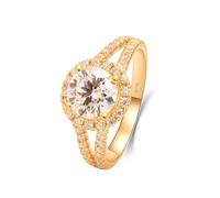 Bridal Ring Set, Womens Fashion Rings Halo 18.1K Yellow Gold with White Round Shape Moissanite Size U 1/2