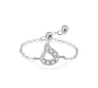 Bridal Ring, Simple Wedding Ring Adjustable Chain Arabic Alphabet Design with Round Moissanite 9K White Gold Size P 1/2