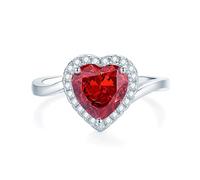 Bridal Rings, Love Friendship Ring 4ct Heart Lab Created Ruby with Moissanite 18K White Gold Size L 1/2