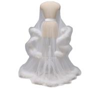 Bridal Robes for Women, Feather Design, Long Perspective Robe with Wedding Scarf, Elegant Nightgown for Bridal Parties and Special Occasions