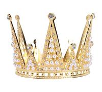 Bridal Round Headpiece & Crown Hair Accessory, With Rhinestones, Triangular High - Shine Pearls, Golden Color, Ideal for Bridal Weddings & Birthday Events, Bridal Round Headpiece & Crown Hair Accessor