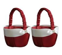 Bridal Satin Basket Flower Girl Red and White Basket Ring Bearer Basket for Wedding Party Decoration