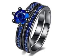 Bridal Sets Black Gold Plated Womens Wedding Ring Sets Green Cz Engagement Ring 2pcs Wedding Band, rhinestone Metal, Cubic Zirconia