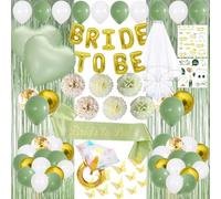 Bridal Shower Decorations,Bachelorette Party Decorations,Bride to Be Bridal Shower with Balloons,Bridal Veil Sash Fringe Curtain for Bachelorette Party favors (Green)