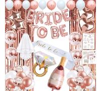 Bridal Shower Decorations Set, Rose Gold, 12 Pieces with Balloons, Sash, Veil, Photo Props, Curtain
