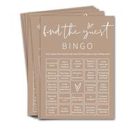 Bridal Shower Games Cards, 25Pcs Prefilled Find The Guest Bingo Game Cards, Engagement Party Games for Guests, Minimalist Brown Wedding Party Supplies - D19