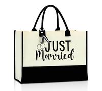 Bridal Shower Gifts Tote Bag Wedding Gift Bag Engagement Gift Bag Bride Gifts Honeymoon Travel Engagement Gifts for Couples, Black, L