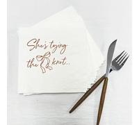 Bridal Shower Paper Napkins, 'She's Tying The Knot' Design, White with Rose Gold Text