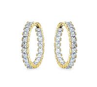 Bridal Square Cubic Zirconia Brilliant Princess Cut AAA CZ Inside Out Statement Hoop Earrings For Women Prom Gold Plated 1.25 Diameter