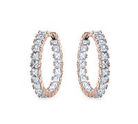 Bridal Square Cubic Zirconia Brilliant Princess Cut AAA CZ Inside Out Statement Hoop Earrings For Women Prom Rose Gold Plated 1.25 Diameter