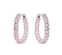 Bridal Square Simulated Pink Tourmaline Cubic Zirconia Brilliant Princess Cut AAA CZ Inside Out Statement Hoop Earrings For Women Prom Silver Plated 1.25 Diameter