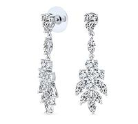 Bridal Teardrop Marquise Cluster Cubic Zirconia CZ Prom Statement Dangle Earrings For Women Silver Plated Brass