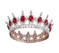 Bridal Tiara Crown, Crystal Rhinestone Wedding Tiara with Wave Clip, Baroque Princess Headdress, Sparkly Full Round Red Crown for Queen Costume, Prom Party, Birthday Cake Topper Photo Prop (Red)